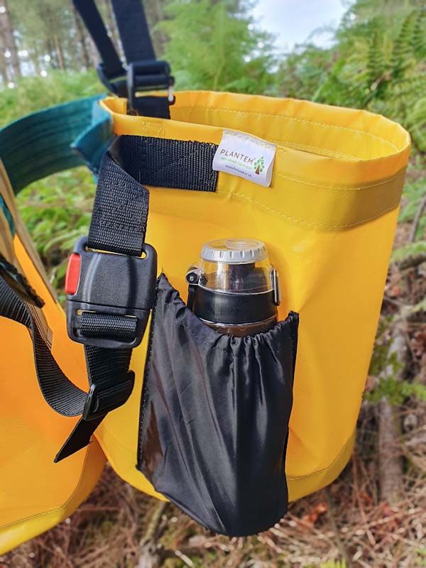 PLANTEM Double Tree Planting bag with easy to access fabric buckets and water bottle pouch in woodland