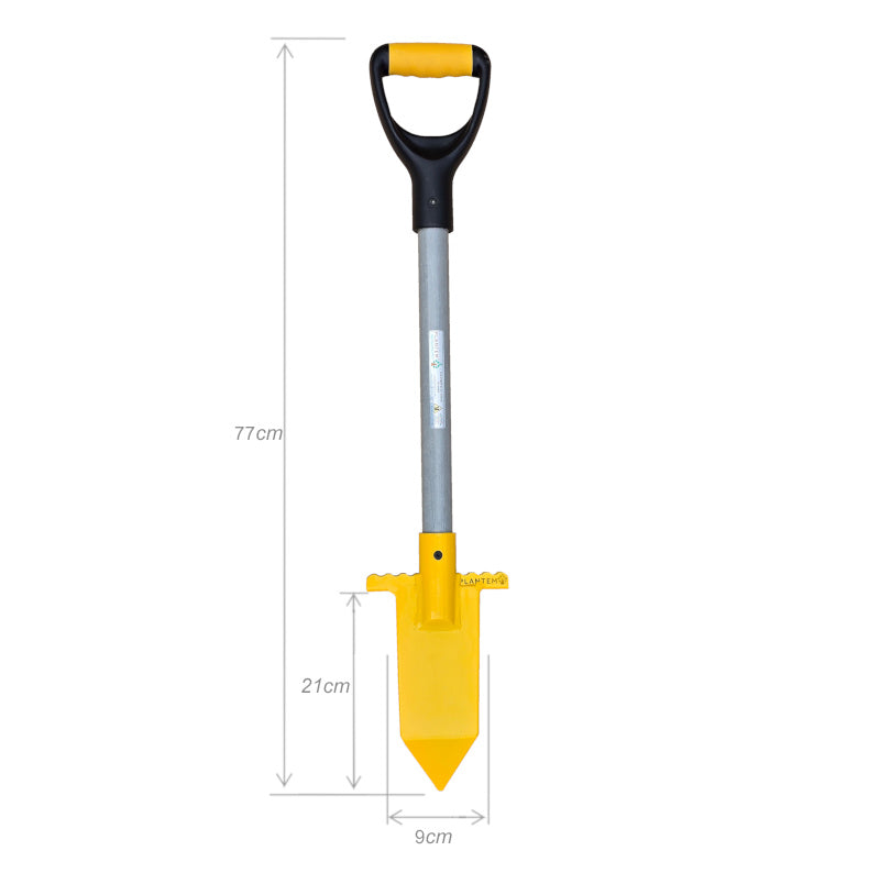 PLANTEM Short Dibber for tree planting with dimensions on white background